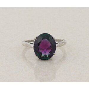 Sterling Silver Blue Purple Green Color Change Cubic Zirconia Ring Size 8